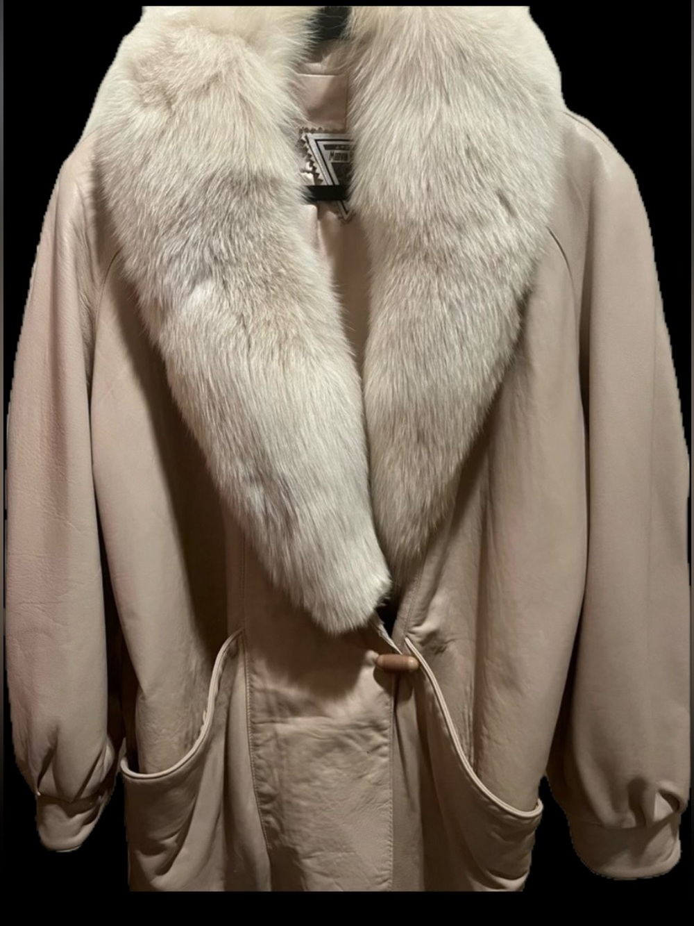 Marvin Richards vintage cream leather jacket white fox fur collar Luxury Coat M
